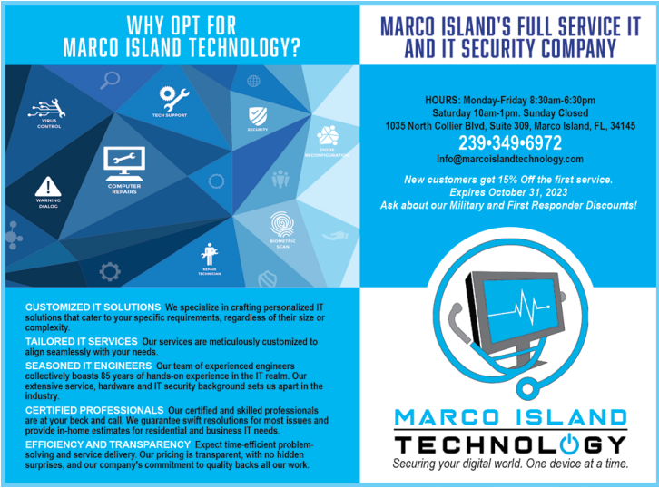 A brochure for marco island technology